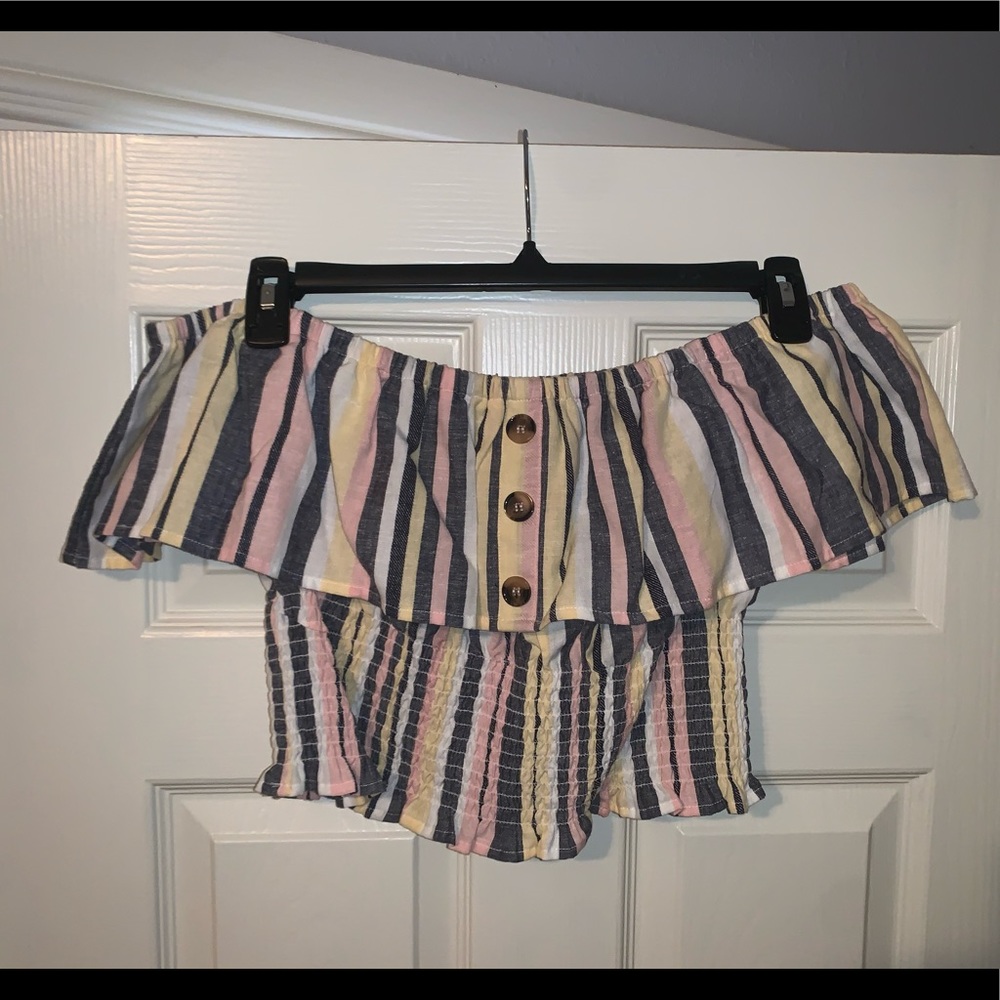 3/$10 Shirred Crop Top Off Shoulder
